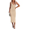 MEROKEETY Womens Summer Bodycon Deep V Neck Sleeveless Knit Midi Dress 2026(Apricot)