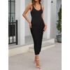 MEROKEETY Womens Summer Bodycon Deep V Neck Sleeveless Knit Midi Dress 2026(Black)