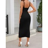 MEROKEETY Womens Summer Bodycon Deep V Neck Sleeveless Knit Midi Dress 2026(Black)