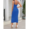MEROKEETY Womens Summer Bodycon Deep V Neck Sleeveless Knit Midi Dress 2026(Blue)
