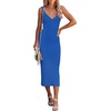 MEROKEETY Womens Summer Bodycon Deep V Neck Sleeveless Knit Midi Dress 2026(Blue)