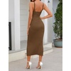 MEROKEETY Womens Summer Bodycon Deep V Neck Sleeveless Knit Midi Dress 2026(Coffee)