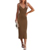 MEROKEETY Womens Summer Bodycon Deep V Neck Sleeveless Knit Midi Dress 2026(Coffee)