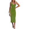 MEROKEETY Womens Summer Bodycon Deep V Neck Sleeveless Knit Midi Dress 2026(Green)