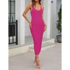 MEROKEETY Womens Summer Bodycon Deep V Neck Sleeveless Knit Midi Dress 2026(Hotpink)