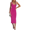 MEROKEETY Womens Summer Bodycon Deep V Neck Sleeveless Knit Midi Dress 2026(Hotpink)