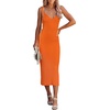 MEROKEETY Womens Summer Bodycon Deep V Neck Sleeveless Knit Midi Dress 2026(Orange)