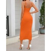 MEROKEETY Womens Summer Bodycon Deep V Neck Sleeveless Knit Midi Dress 2026(Orange)
