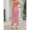 MEROKEETY Womens Summer Bodycon Deep V Neck Sleeveless Knit Midi Dress 2026(Pink)