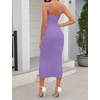 MEROKEETY Womens Summer Bodycon Deep V Neck Sleeveless Knit Midi Dress 2026(Purple)