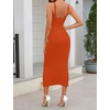 MEROKEETY Womens Summer Bodycon Deep V Neck Sleeveless Knit Midi Dress 2026(Rust)