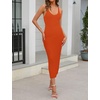 MEROKEETY Womens Summer Bodycon Deep V Neck Sleeveless Knit Midi Dress 2026(Rust)