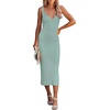 MEROKEETY Womens Summer Bodycon Deep V Neck Sleeveless Knit Midi Dress 2026(Sage)