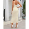 MEROKEETY Womens Summer Bodycon Deep V Neck Sleeveless Knit Midi Dress 2026(Vanilla)