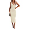 MEROKEETY Womens Summer Bodycon Deep V Neck Sleeveless Knit Midi Dress 2026(Vanilla)