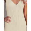 MEROKEETY Womens Summer Bodycon Deep V Neck Sleeveless Knit Midi Dress 2026(Vanilla)