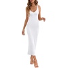 MEROKEETY Womens Summer Bodycon Deep V Neck Sleeveless Knit Midi Dress 2026(White)