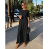 MEROKEETY Womens Summer Casual Short Sleeve Maxi Long Tshirt Dress 2026(Black)