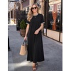 MEROKEETY Womens Summer Casual Short Sleeve Maxi Long Tshirt Dress 2026(Blackcombo)