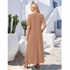 MEROKEETY Womens Summer Casual Short Sleeve Maxi Long Tshirt Dress 2026(Brownwhite)