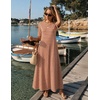 MEROKEETY Womens Summer Casual Short Sleeve Maxi Long Tshirt Dress 2026(Brownwhite)