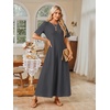 MEROKEETY Womens Summer Casual Short Sleeve Maxi Long Tshirt Dress 2026(Charcoal)