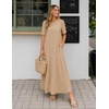 MEROKEETY Womens Summer Casual Short Sleeve Maxi Long Tshirt Dress 2026(Khaki)