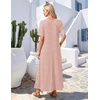 MEROKEETY Womens Summer Casual Short Sleeve Maxi Long Tshirt Dress 2026(Pinkwhite)