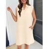 MEROKEETY Women’s Summer Casual V Neck Collared Loose T Shirt Mini Dress(Beige)