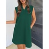 MEROKEETY Women’s Summer Casual V Neck Collared Loose T Shirt Mini Dress(Dark Green)