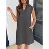 MEROKEETY Women’s Summer Casual V Neck Collared Loose T Shirt Mini Dress(Gray)