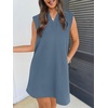 MEROKEETY Women’s Summer Casual V Neck Collared Loose T Shirt Mini Dress(Gray Blue)