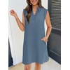 MEROKEETY Women’s Summer Casual V Neck Collared Loose T Shirt Mini Dress(Gray Blue)