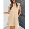 MEROKEETY Women’s Summer Casual V Neck Collared Loose T Shirt Mini Dress(Khaki)