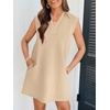 MEROKEETY Women’s Summer Casual V Neck Collared Loose T Shirt Mini Dress(Khaki)