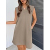 MEROKEETY Women’s Summer Casual V Neck Collared Loose T Shirt Mini Dress(Lightcoffee)