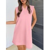 MEROKEETY Women’s Summer Casual V Neck Collared Loose T Shirt Mini Dress(Pink)