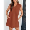 MEROKEETY Women’s Summer Casual V Neck Collared Loose T Shirt Mini Dress(Rust)