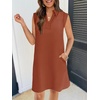 MEROKEETY Women’s Summer Casual V Neck Collared Loose T Shirt Mini Dress(Rust)