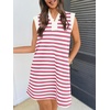 MEROKEETY Women’s Summer Casual V Neck Collared Loose T Shirt Mini Dress(Stripedpink)