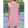 MEROKEETY Women’s Summer Casual V Neck Collared Loose T Shirt Mini Dress(Stripedpink)