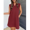 MEROKEETY Women’s Summer Casual V Neck Collared Loose T Shirt Mini Dress(Wine)