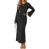 MEROKEETY Women’s Fall Long Sleeve Formal Wedding Guest Cocktail Maxi Dress(Black)
