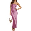 MEROKEETY Womens Satin Strapless Bodycon Wedding Guest Maxi Dress(Plum)