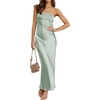 MEROKEETY Womens Satin Strapless Bodycon Wedding Guest Maxi Dress(Sage)
