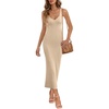 MEROKEETY Womens Summer Bodycon Deep V Neck Sleeveless Knit Midi Dress 2026(Apricot)