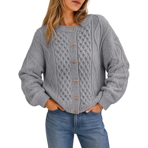 MEROKEETY Womens Chunky Button Up Cable Knit Trendy Cardigan Sweaters(Grey)