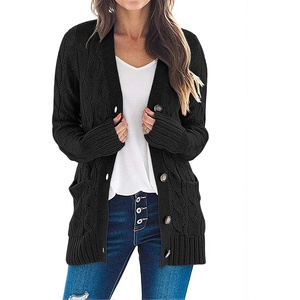 MEROKEETY Womens Fall 2026 Long Sleeve Cable Knit Cardigan Sweaters(Black)