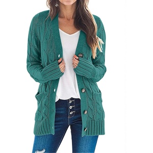 MEROKEETY Womens Fall 2026 Long Sleeve Cable Knit Cardigan Sweaters(Teal Green)