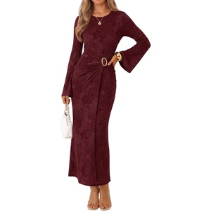 MEROKEETY Women’s Fall Long Sleeve Formal Wedding Guest Cocktail Maxi Dress(Burgundy)